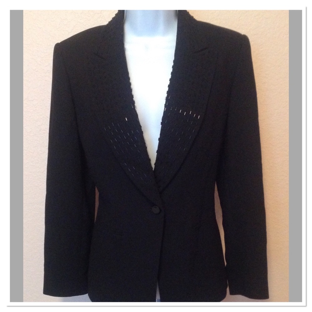 NEW Kasper Black Embellished Lapel Party Jacket 4